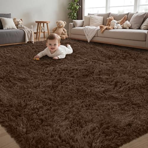 8x10 Area Rug for Living Room:Ultra Soft Fluffy Shag Brown Rugs,Large Fuzzy Plush Indoor Non Slip Carpet Washable Rug for Bedroom Kids Nursery Office Dorm Modern Decor(Brown 8'x10')