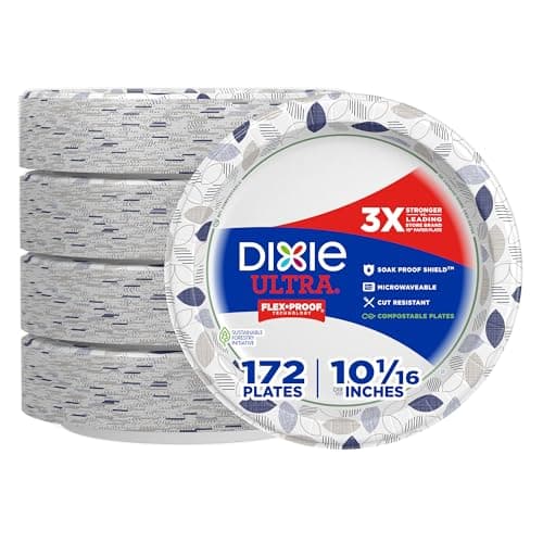 Dixie Ultra, Large Paper Plates, 10 Inch, 172 Count, 3X Stronger, Heavy Duty, Microwave-Safe, Soak-Proof, Cut Resistant, Disposable Plates For Heavy, Messy Meals