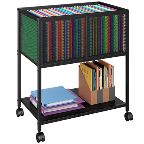 Sbanmao Rolling File Cart, Mobile File Cabinet with Wheels Hanging Files, Metal Hanging File Folder Cart File Organizer Fit Letter Size for Home Office, Black (Patent Pending)