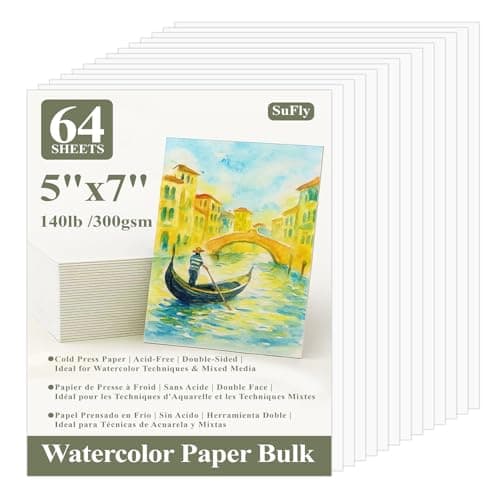 SuFly Water Color Paper Pad 5"x7" - 64 Sheets 140lb Cold Press Watercolor Paper Bulk, Water Color Paint Paper for Kids & Artists, White Painting Paper for Watercolor, Acrylic.