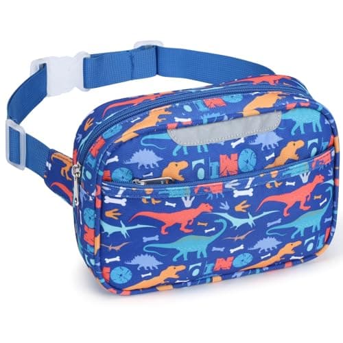Brainybees Belt Bags Kids Cute Fanny Pack Boys Crossbody bag Personalized Waist Pack Toddler Purses 5 Year Old Gifts (Blue Dinasour)