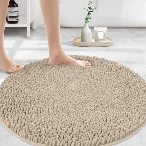 MAYSHINE Round Area Rug Set for Bathroom | Soft Plush Chenille Bath Mat, Water Absorbent Non-Slip Bathroom Rug | Washable Shag Carpet for Shower, Bedroom, or Home Décor | 48"x48" (Round) | Beige
