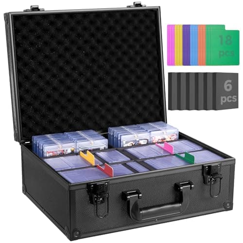 OEODAJ Top Loader Storage Box, Trading Card Case for Sports Cards, Fits 3" x 4" 35PT Rigid Card Holder with 18 Colorful Dividers and 6 Foam Stoppers, Holds 600+ Top Loaders, Cards Case Holder