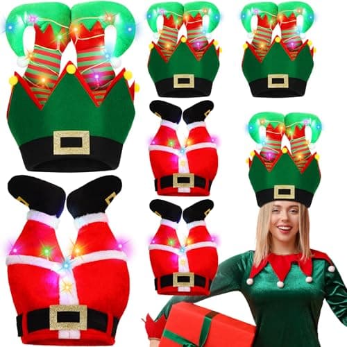 Liitrsh 6 Pcs Christmas LED Hats Christmas Funny Light up Hats Including Santa Hats and Elf Pants Hats Party Costume Accessories for Adults Xmas Decor Dress up Celebrations