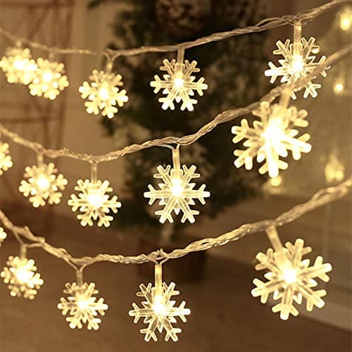 CESOF Christmas Decorations Lights, 20 Ft 40 LED Snowflake String Lights Battery Operated Fairy Lights for Bedroom Room Party Home Office Xmas Decor Indoor Outdoor Tree Decorations Warm White