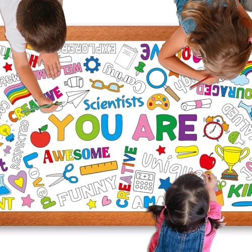 Motivational Large Coloring Poster for Kids 30 x 72 Inch, Giant Positive Affirmations Coloring Paper Tablecloth Sheets, Color-in Activities Games for Kids Classroom Home Birthday Party Supplies