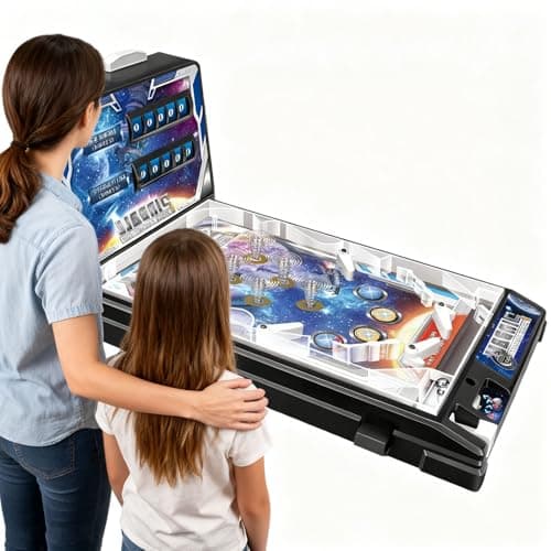 Pinball Machine Full Size LED Table Top Electronic Arcade Game with Lights and Sound Effects Mini Pinball Machine with Digital Scoreboard Fun Retro Gift for Boys and Girls Age 5 Plus