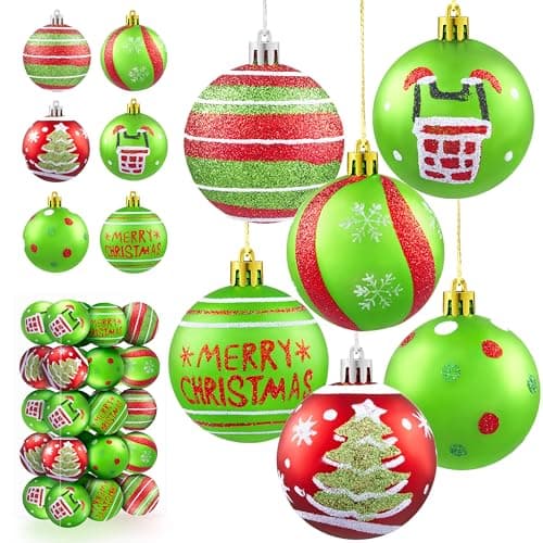 JOYIN 30 Pcs Christmas Tree Ornaments Decorations Balls 2.36'', Red and Green Glittering Christmas Hanging Balls Tree Decor Ornaments Shatterproof, Xmas Indoor Decor for Wreath Holidays