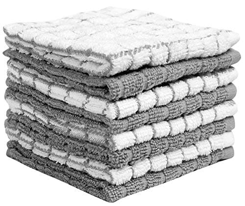 Bumble Premium Cotton Dish Cloths (12" x 12") Grey Check Design | Highly Absorbent | Natural Ring Spun Cotton | Kitchen Dish Towel Set | 380 GSM - 8 Pack