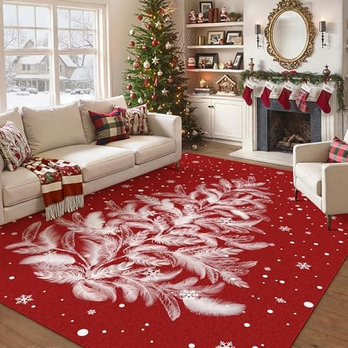 WondRg Christmas Area Rug 5x7 Red Washable Non-Slip Holiday Area Rug Funny Christmas Tree Carpet for Living Room Bedroom Dining Room Playroom Office