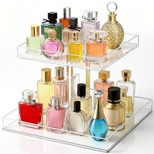 hidyuuoo 2-Tier Acrylic Bathroom Cosmetic Storage Organizer for Dresser and Countertop Standing Perfume Tray for Bedroom Decor