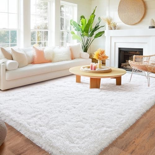 Quntue 8x10 Area Rugs for Living Room, Large Ultra Fluffy Fuzzy Shag White Rug for Bedroom, Modern Plush Soft High Pile Upgrade Non-Slip Carpet for Kids Girls and Boys, Dorms, Home Decor Aesthetic