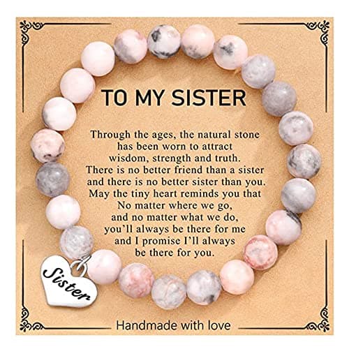 MFTRADING To My Sister Bracelet Gifts for Sister Inspirational Jewelry Birthday Graduation Gift Nature Stone Beaded Bracelet with Heart Charm