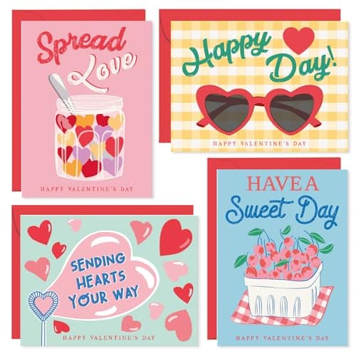 S&O Fun Happy Valentines Day Cards - Set of 24 Valentine Cards Boxed with Envelopes - Notes for Grandma, Kids, Friends & Family - Love Notes for Him & Her - Greetings with Assortment Box