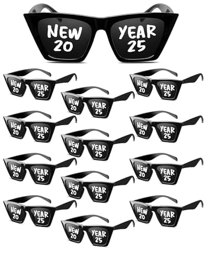 Cuffbow 12 Pcs Happy New Year Eyeglasses 2025 New Year Glasses Photo Booth Props Eyeglasses for New Year's Eve Party Decors(New Year 2025)