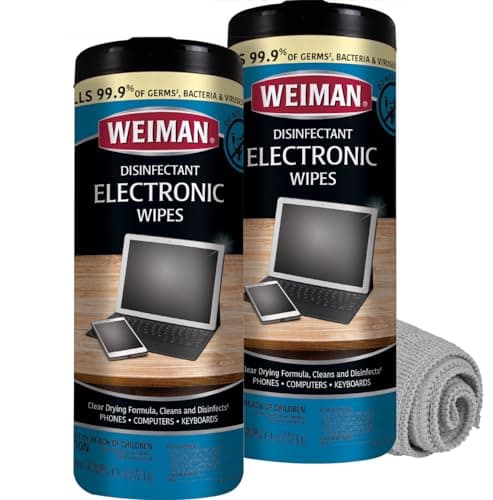 Weiman Electronic & Screen Disinfecting Wipes - Safely Clean and Disinfect Your Phone, Laptop Keyboard, Tablets, Lens Wipes - 30 Count | 2 Pack with MicroFiber Towel Included