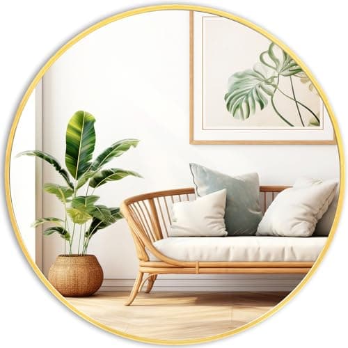 Fabuday Round Gold Mirror 30 Inch - Large Circle Mirror for Bathroom, Bedroom, Living Room, Hallway Decor, Hanging Big Golden Framed Circular Mirror