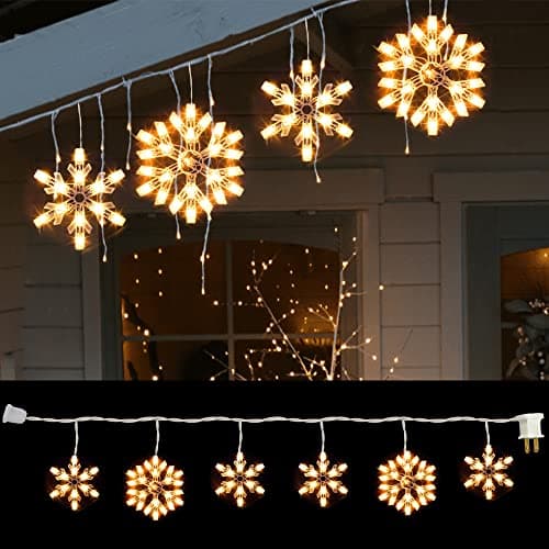 8.5 FT Snowflake Lights with 6 Drops, 100 Counts Clear Blubs Christmas String Lights, Plug in & Connectable Icicle Fairy Curtain Light Set for Xmas Home Indoor Outdoor Party Wedding Decorations