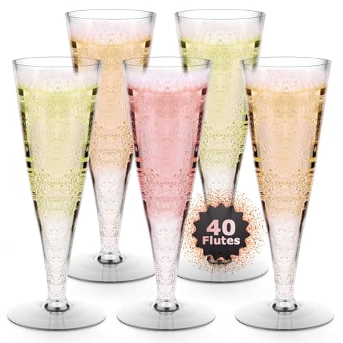 Plastic Champagne Flutes Disposable Champagne Glasses - 40 Pack 4.5Oz Clear Mimosa Cocktail Cups Bulk for Wedding New Year Eve Party Supplies Engagement Decor, Copas De Plastico Para Brindis