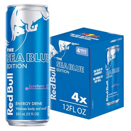 Red Bull Sea Blue Edition Energy Drink, Juneberry, with 114mg Caffeine plus Taurine & B Vitamins, 12 Fl Oz, Pack of 4 Cans