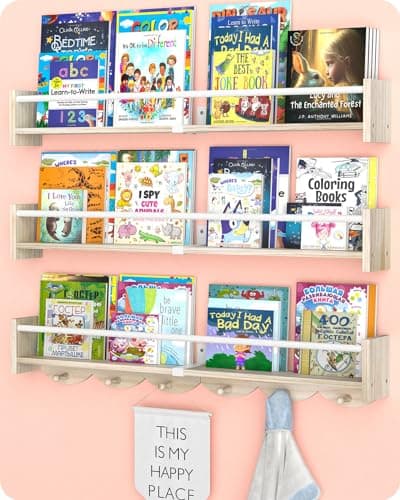 34 inches Book Shelf for Kids Rooms, Nursery Book Shelves Set of 3,Wall Bookshelf for Kids, Nursery Shelves Great for Living Room, Kids Room, Bedroom.