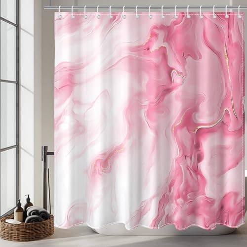 Mocsicka Pink Marble Shower Curtain for Bathroom, Abstract Pink and White Shower Curtain with 12 Hooks Modern Art Decor Waterproof Fabric Bath Curtain for Modern Bath Decor, 72 X 72 Inch