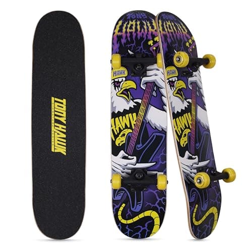 Tony Hawk 31 inch Skateboard, Tony Hawk Signature Series 1, 9-ply Maple Deck Skateboard for Cruising, Carving, Tricks and Downhill, Heavy Metal
