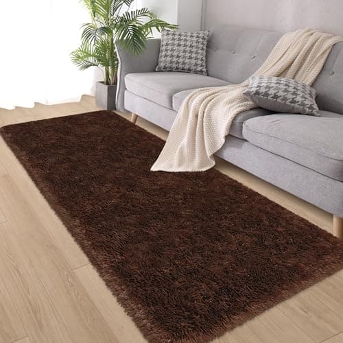 ZJYeRug Brown Runner Rug,Fluffy Rug Runners for Bedroom Living Room,2x6 ft Washable No Slip Shag Fuzzy Carpet,Plush Soft Faux Fur Floor Area Rugs for Hallway Christmas Kid Dorm Home Decor Aesthetic