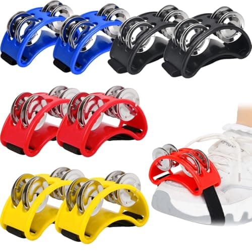 Eorbow 8 Packs Foot Tambourine for Adult, Foot Drums with Elastic Strap, Foot Percussion Shakers with Steel Jingle Bells, Musical Instrument Percussion for Guitar Cajon Banjo Playing