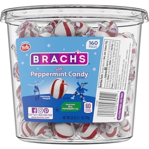 Brach's Bobs Sweet Stripes Soft Peppermint Candy, 160 Individually-Wrapped Pieces, 28 Ounce Jar