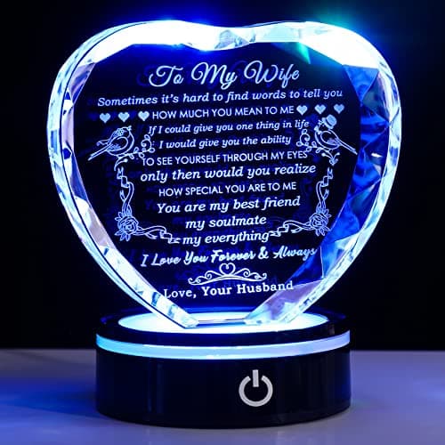 YWHL Gifts for Wife with Colorful LED Base I Love You Gifts for Her from Husband Best Anniversary Birthday Wife Gift Ideas Romantic to My Wife Crystal Keepsakes Presents