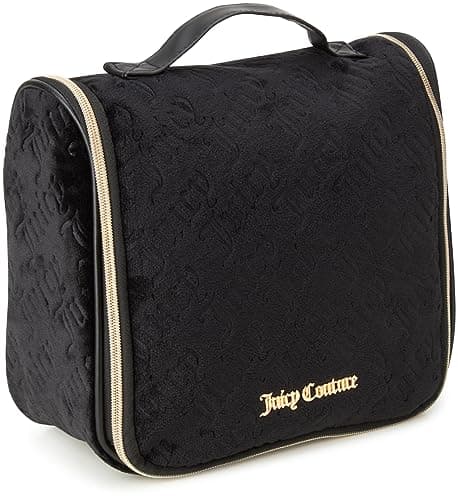 Juicy Couture Women's Cosmetics Bag - Hanging Travel Makeup and Toiletries Kit - Makeup Accessories Organizer Case with Hook, Size One Size, Black