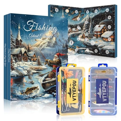 Fishing Advent Calendar for Adult Men - Fishing Lures Kit with Tackle Box Advent Calendar for Fisher Teen Boys - 2024 Xmas Holiday Surprise Gift for 24 Days Christmas Countdown