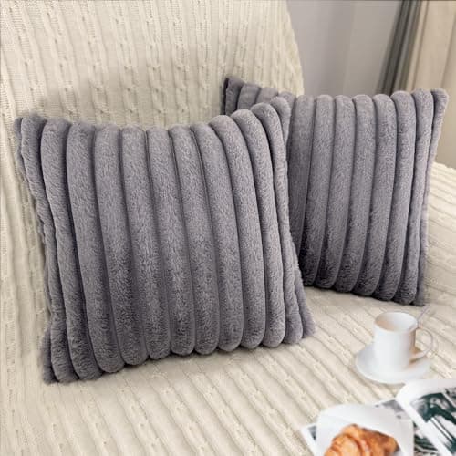 2 Pack 18x18 Pillow Cover Velvet Pillow Covers, Faux Fur Square Throw Pillow Covers for Living Room Decorations Throw Pillow Case, Throw Pillow Cover Cushion Cover for Home Sofa Bedroom Car, Grey