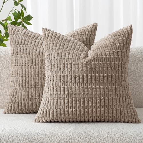MIULEE Pack of 2 Corduroy Decorative Throw Pillow Covers 18x18 Inch Soft Boho Striped Pillow Covers Modern Farmhouse Home Decor for Sofa Living Room Couch Bed Light Brown