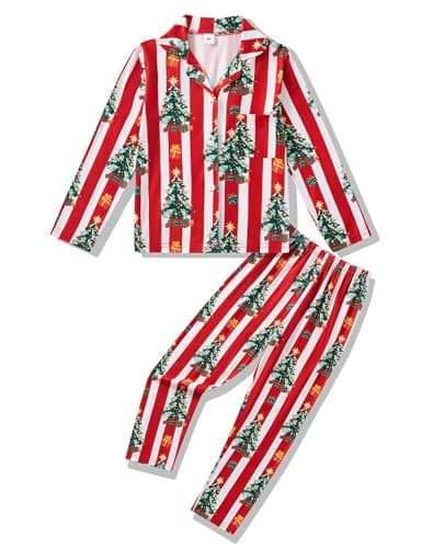 Auiopila Unisex Girls Boys Long Sleeve Button-Up Casual Two-Piece Casual Set for 8-12 Years