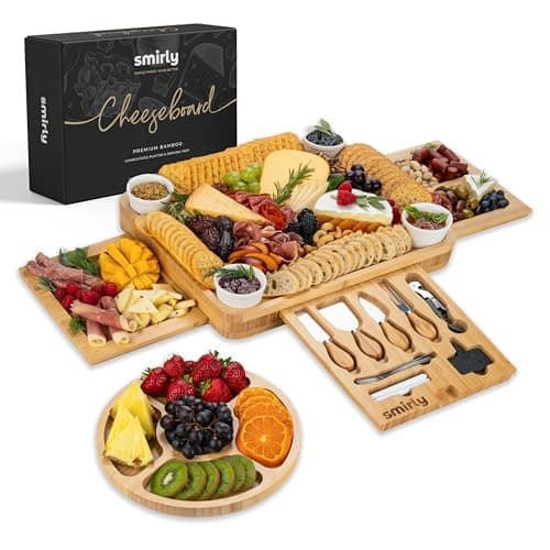 SMIRLY Charcuterie Boards Set - Large Bamboo Cheese Board Set - House Warming Gifts New Home, Wedding Gift for Couple, Bridal Shower Gift, Birthday Gifts for Women