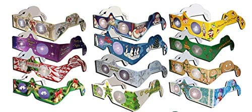 HolidayEyes(R) Christmas 3D Glasses Christmas Glasses 13 Pair Variety Pack - See Santa, Snowman, Reindeer, Candy Canes, Elves, etc, and 1 Christmas/New Years Fireworks Glasses - Ships Flat