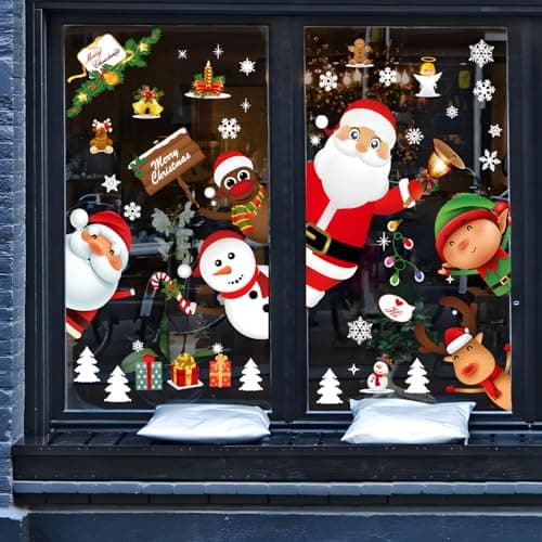 123PCS Large Christmas Window Clings, Christmas Decorations Window Clings for Glass Windows, Double Sided Christmas Window Decoration Stickers Clearance for Winter Holiday Indoor Xmas Party Decals