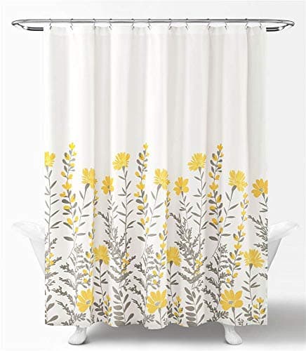 Lush Decor Aprile Floral Shower Curtain, 72" W x 72" L, Yellow & Gray - Pretty Yellow Shower Curtain for Bathroom - Cottage, French Country & Farmhouse Bathroom Decor