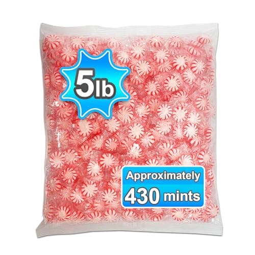 Starlight Peppermint (5 Pounds), Peppermint Candy Mints. Individually Wrapped. Ideal for Sharing. Office. Holidays. Real Peppermint Oil Infused. Bulk Bag 5 lb. Hard Candy. Value Bundle Size.