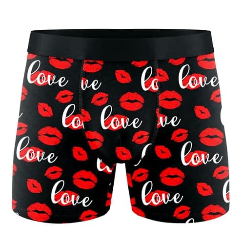 EverFahsion Mens Valentines Boxer Briefs Funny Novelty Lipstick Kisses Underwear for Men Soft Comfortable Underpants with Bulge Pouch Size M