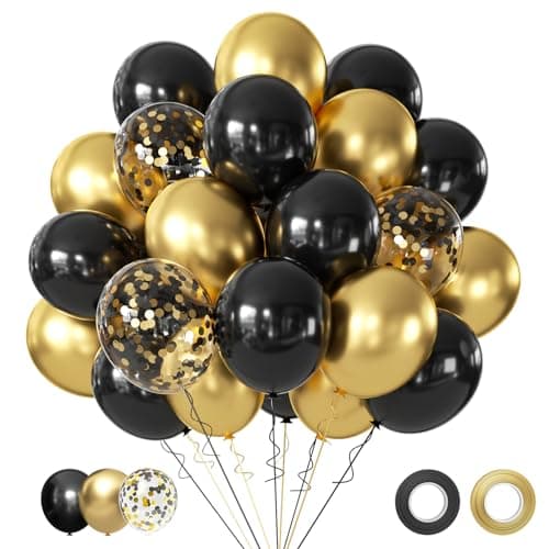 Black and Gold Balloons, 50PCS 12 Inch Black and Gold Confetti Balloon Party Decorations for Birthday,Graduation,New Years,Wedding,Engagement Party Decorations