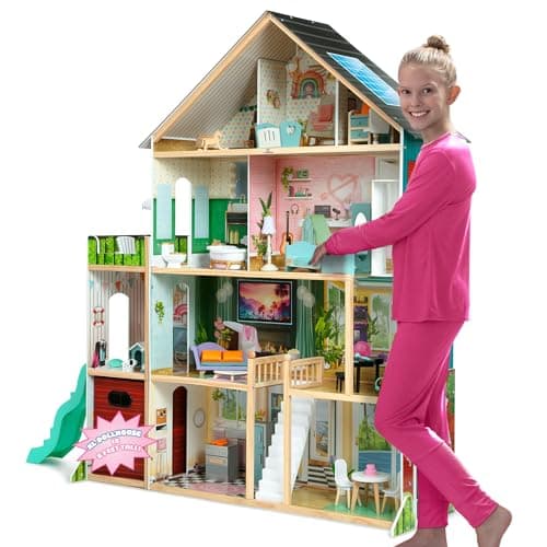 Delta Children Deluxe Maui Dollhouse - Large 4-Story Dollhouse with 12 Rooms Includes 50 Accessories - Working Elevator, Wave Slide, Lights/Sounds - Fits 12-inch Dolls - Pretend Play Gift for Ages 3+