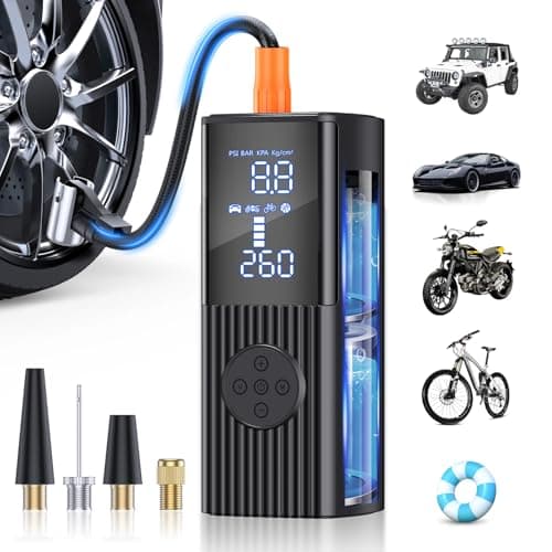 Hafuloky Tire Inflator Portable Air Compressor, 180PSI Cordless Air Pump with Digital Gauge, LED Light and Auto Shut-Off Function, 3X Faster Air Compressor for Car, Motorcycle, Bicycle, Ball