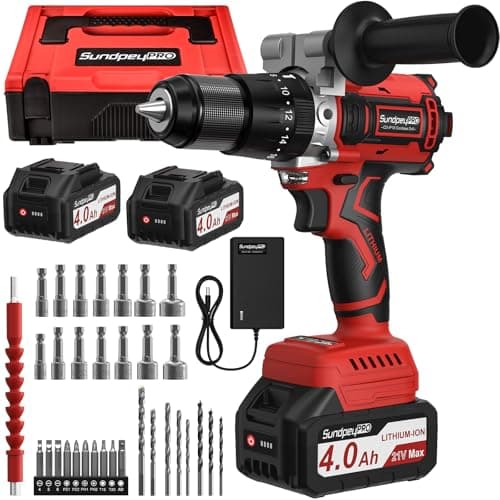 1060 In·lbs(120N·m) Brushless Cordless Impact Drill - 20+3 Torque 21V Power Hammer Drill with 2 X 4.0 Ah Battery - Electric Impact Driver Set with 2 Variable Speeds & 1/2 Inch Self-Locking Metal Chuck