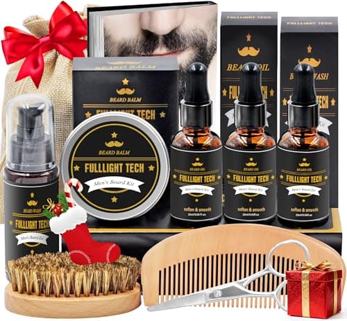 Beard Kit for Men Grooming & Care W/3 Pack Beard Oil, Wash, Balm, Comb, Brush, Scissors,Anniversary Valentines Birthday Fathers Gifts Idea for Husband Him Boyfriend Dad Men Christmas Stocking Stuffers