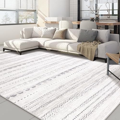 Area Rug Living Room Rugs: 5x7 Large Soft Machine Washable Boho Moroccan Farmhouse Neutral Stain Resistant Indoor Floor Rug Carpet for Bedroom Under Dining Table Home Office House Decor - Grey