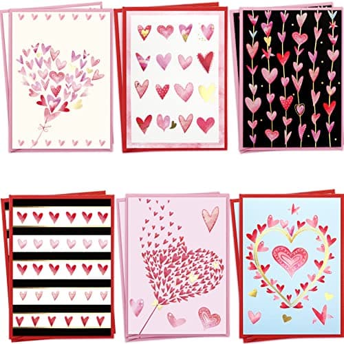 Fancy Land Valentines Cards with Envelopes 12 Heart Cards Blank Inside Gold Foil Embellishment