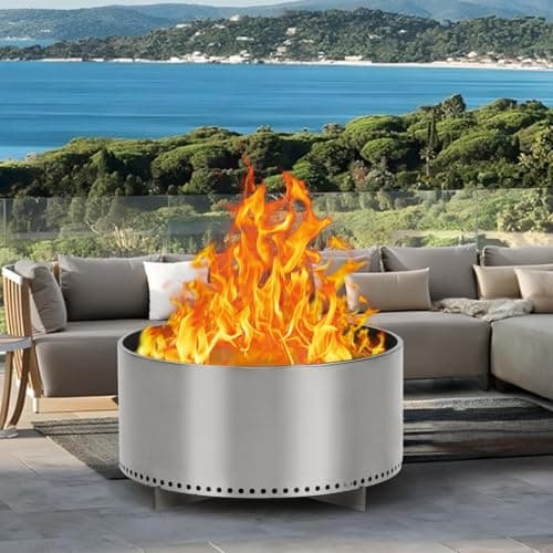 27 Inch Smokeless Fire Pit with Air Switch, Wood Burning Portable Stainless Steel Outdoor Firepit with Removable Stand and Ash Pan,Ideal for Outdoor Camping Backyard Patio Garden Fireplace